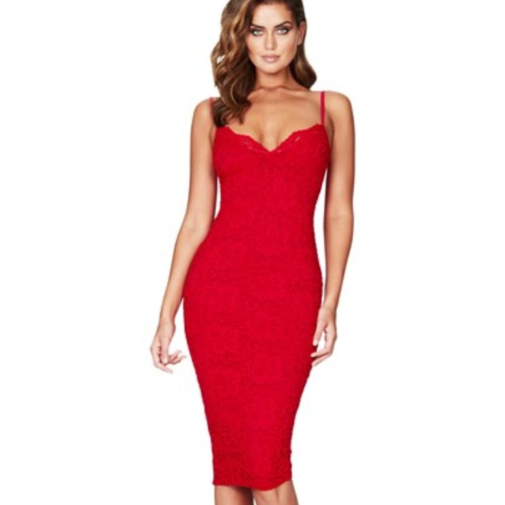 Nookie Red Paris Lace Midi dress